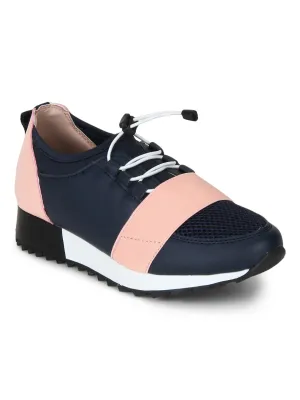 Navy Pink Mesh Lace-Up Sneakers