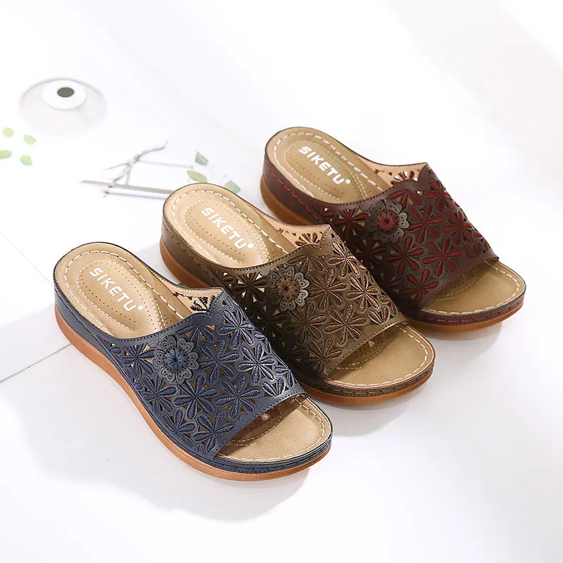 Owlkay Leather Embroidery Women Sandals