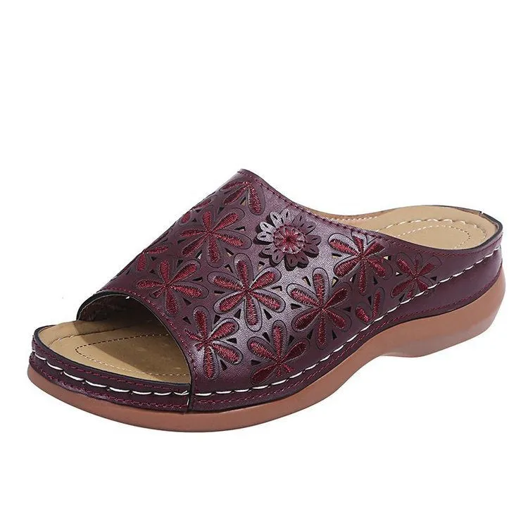 Owlkay Leather Embroidery Women Sandals