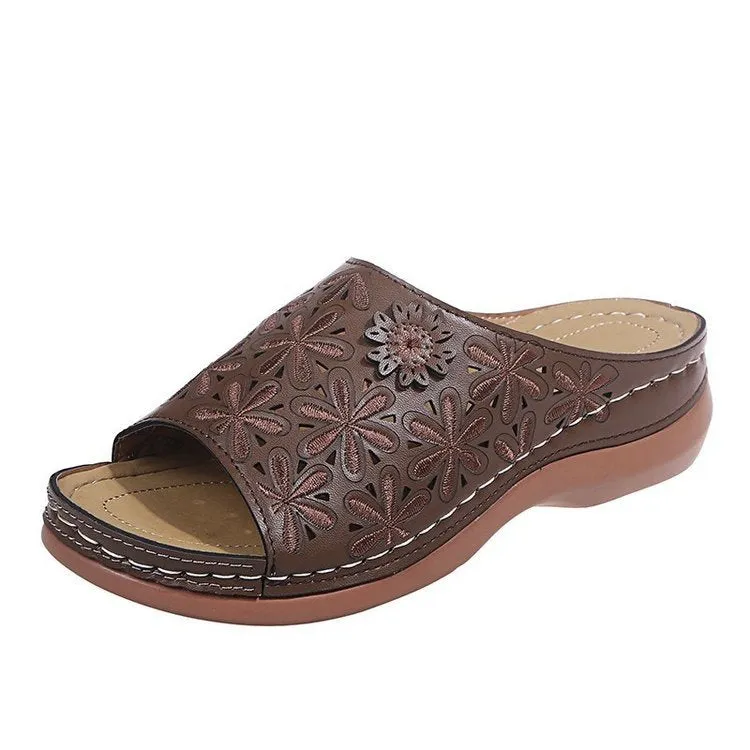 Owlkay Leather Embroidery Women Sandals