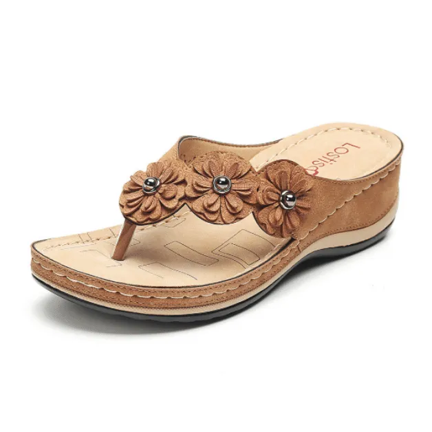 Owlkay Lightweight Flowers Clip Toe Sandals