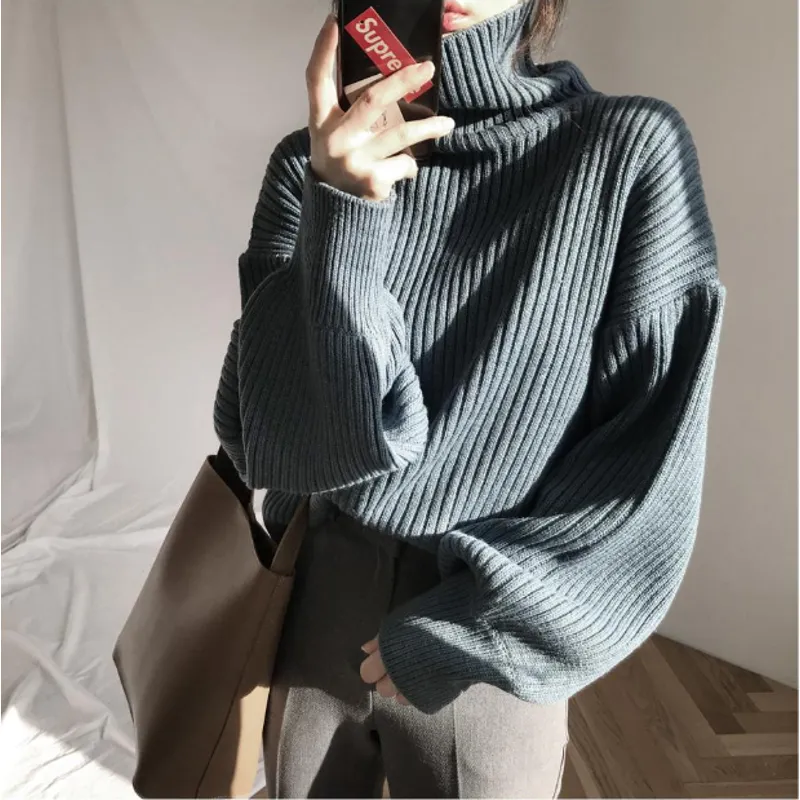 Pullover High-Necked Thickened Loose Fit Worn Outside Turtle Neck Lazy Sweater