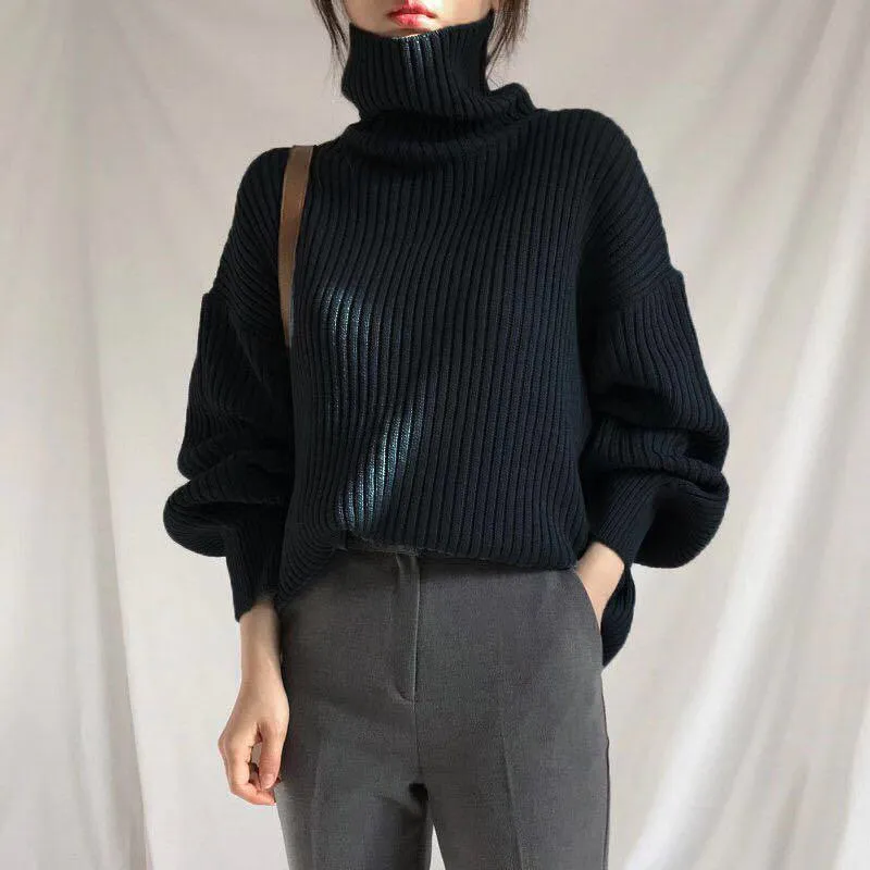 Pullover High-Necked Thickened Loose Fit Worn Outside Turtle Neck Lazy Sweater