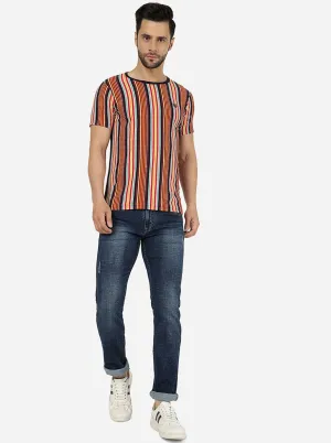 Red & Yellow Striped Slim Fit T-Shirt | Greenfibre