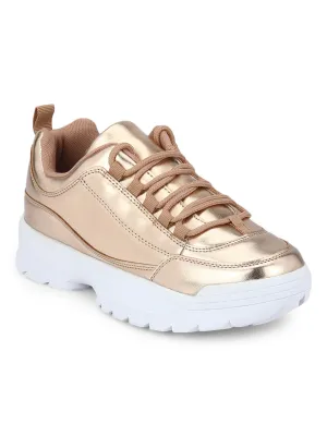 Rose Gold Cleated Bottom Lace-Up Sneakers