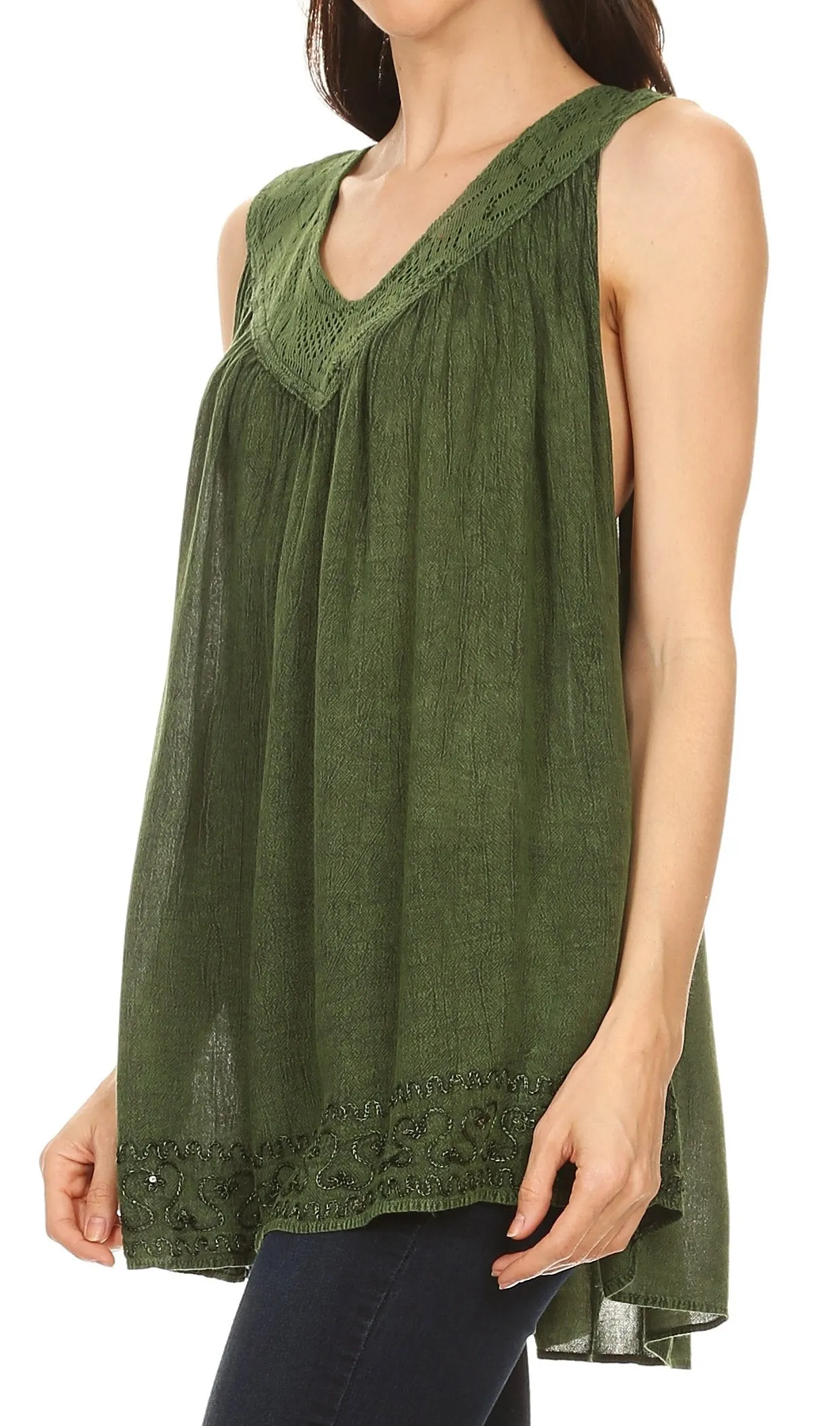 Sakkas Maissa  Sleeveless V-neck Tank Top  with Crochet Trim and Embroidery