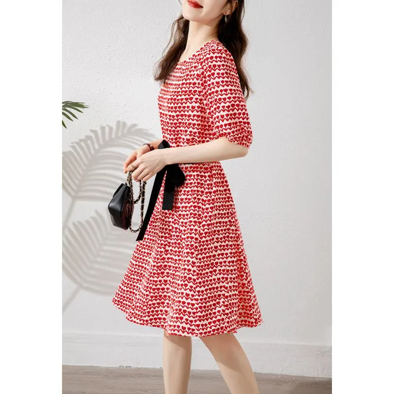 Slimming Retro Floral Print Cinched Waist French Style Dress