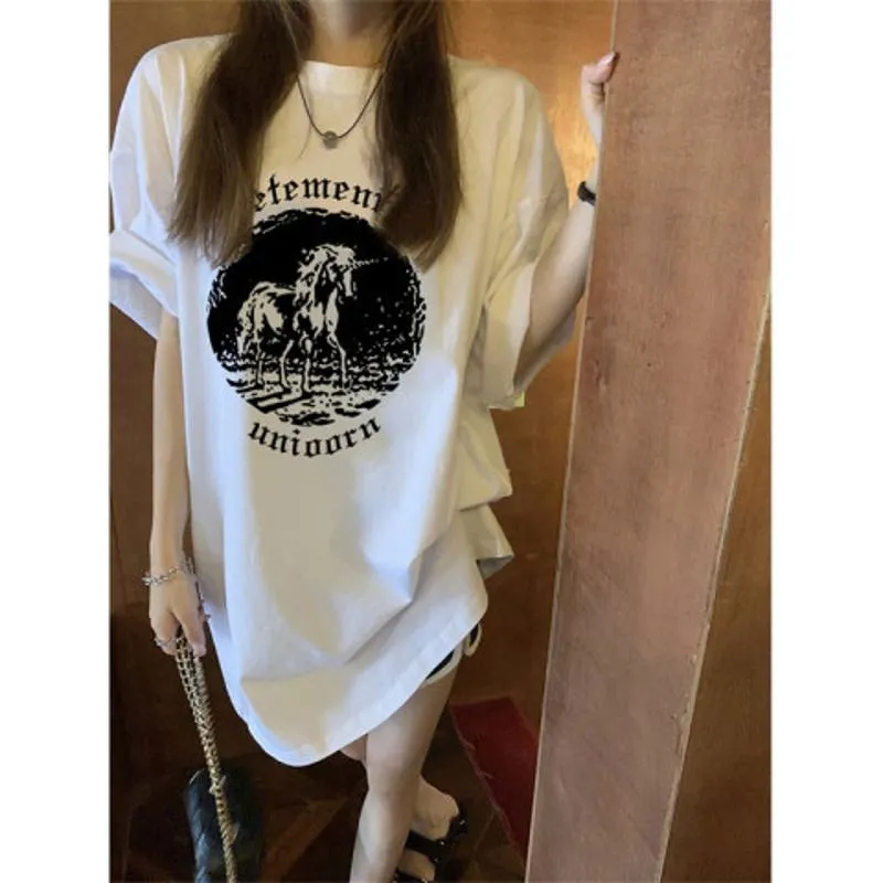 Slimming Retro Letter Print Loose Fit Casual Short Sleeve Tee