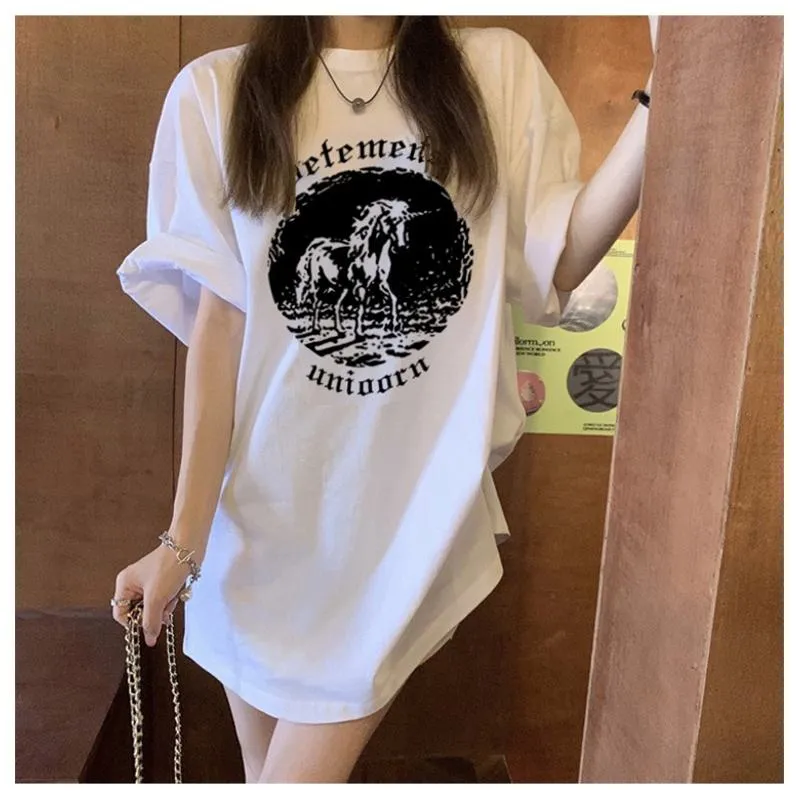 Slimming Retro Letter Print Loose Fit Casual Short Sleeve Tee