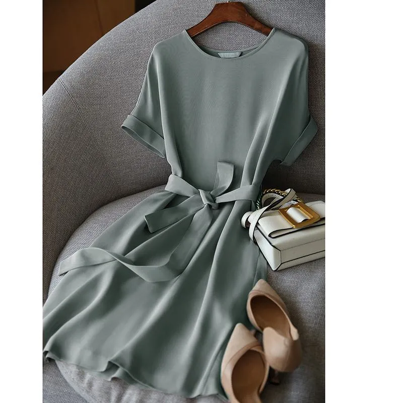 Slimming Solid Belted Chic French Style Dress