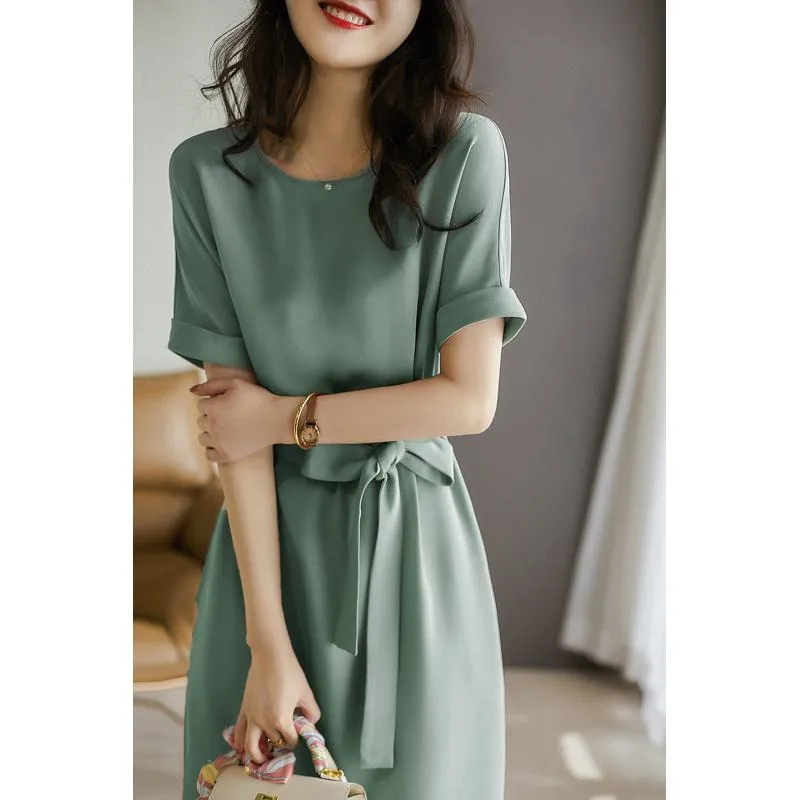 Slimming Solid Belted Chic French Style Dress