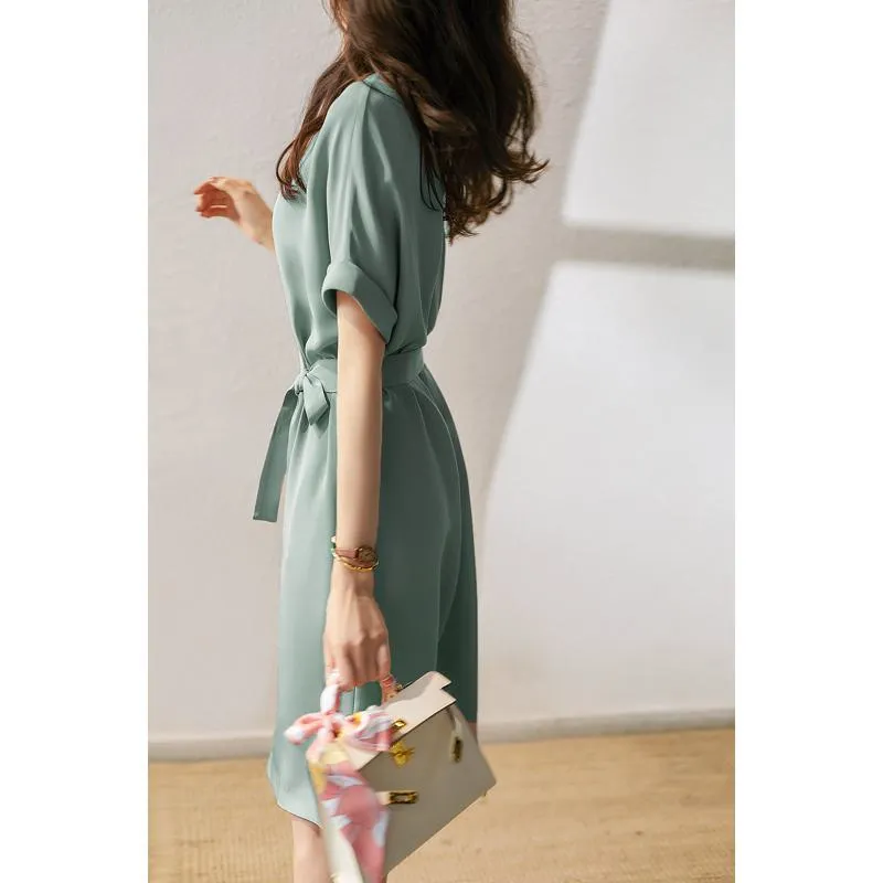 Slimming Solid Belted Chic French Style Dress