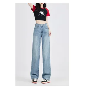 Soft Slimming Thin Draping Simplicity Floor-Length Straight Leg High-Waisted Jeans