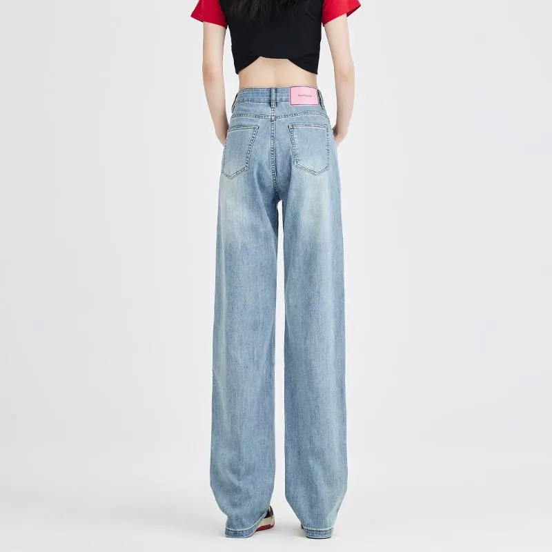 Soft Slimming Thin Draping Simplicity Floor-Length Straight Leg High-Waisted Jeans