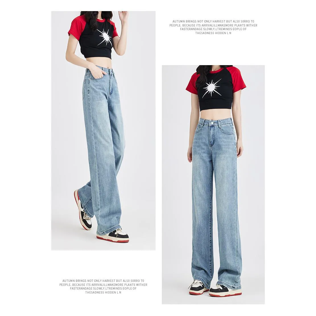 Soft Slimming Thin Draping Simplicity Floor-Length Straight Leg High-Waisted Jeans