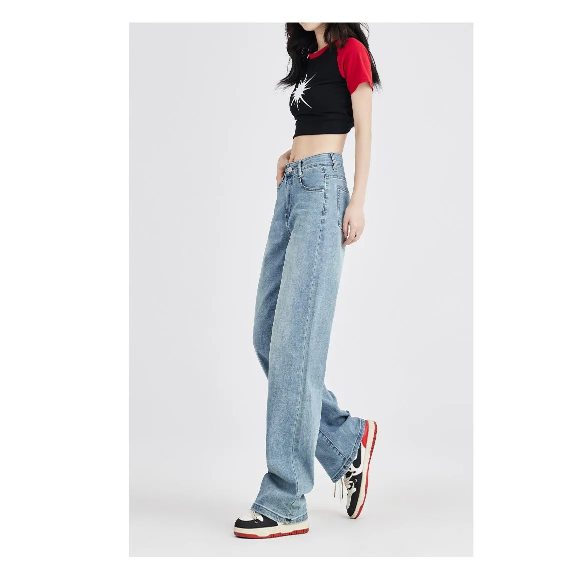 Soft Slimming Thin Draping Simplicity Floor-Length Straight Leg High-Waisted Jeans