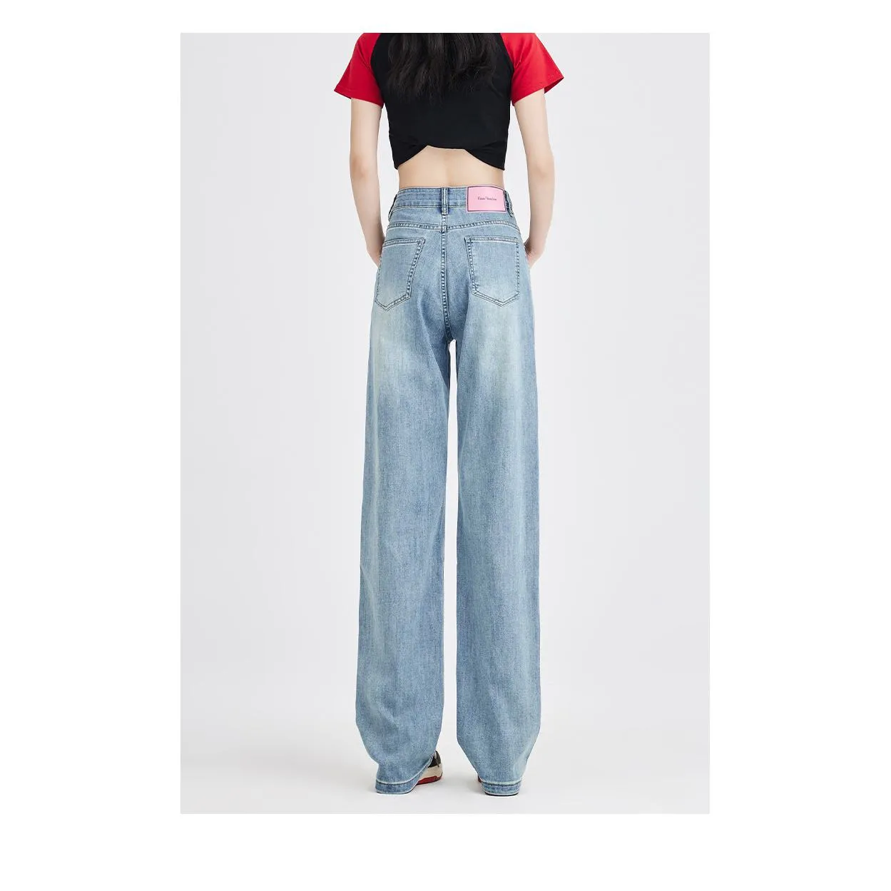 Soft Slimming Thin Draping Simplicity Floor-Length Straight Leg High-Waisted Jeans