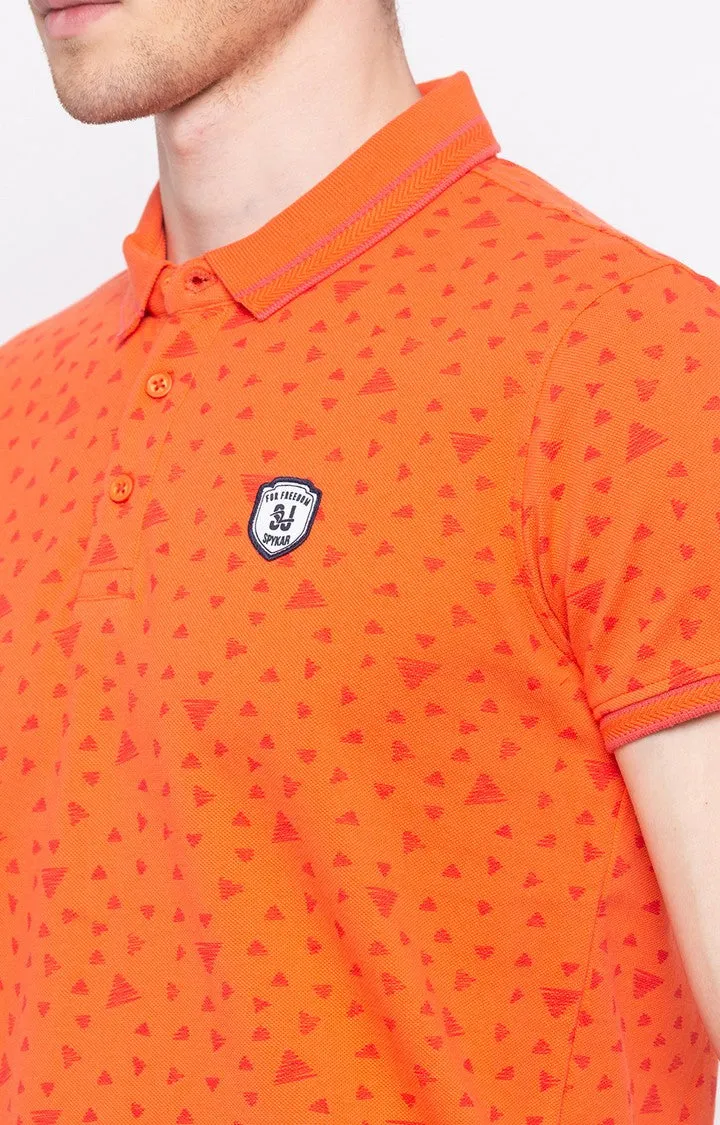 Spykar Coral Printed Slim Fit Polo T-Shirt