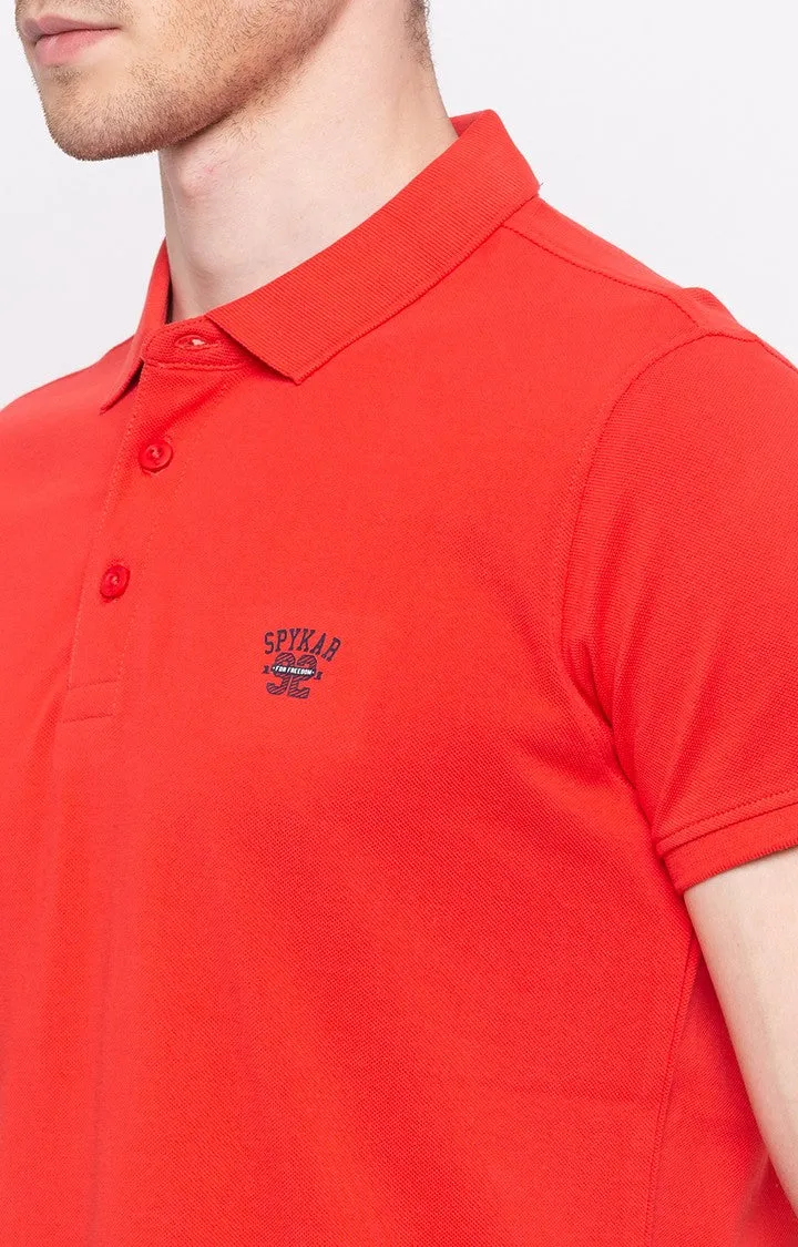 Spykar Coral Solid Slim Fit Polo T-Shirt