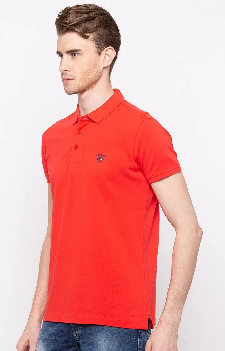 Spykar Coral Solid Slim Fit Polo T-Shirt