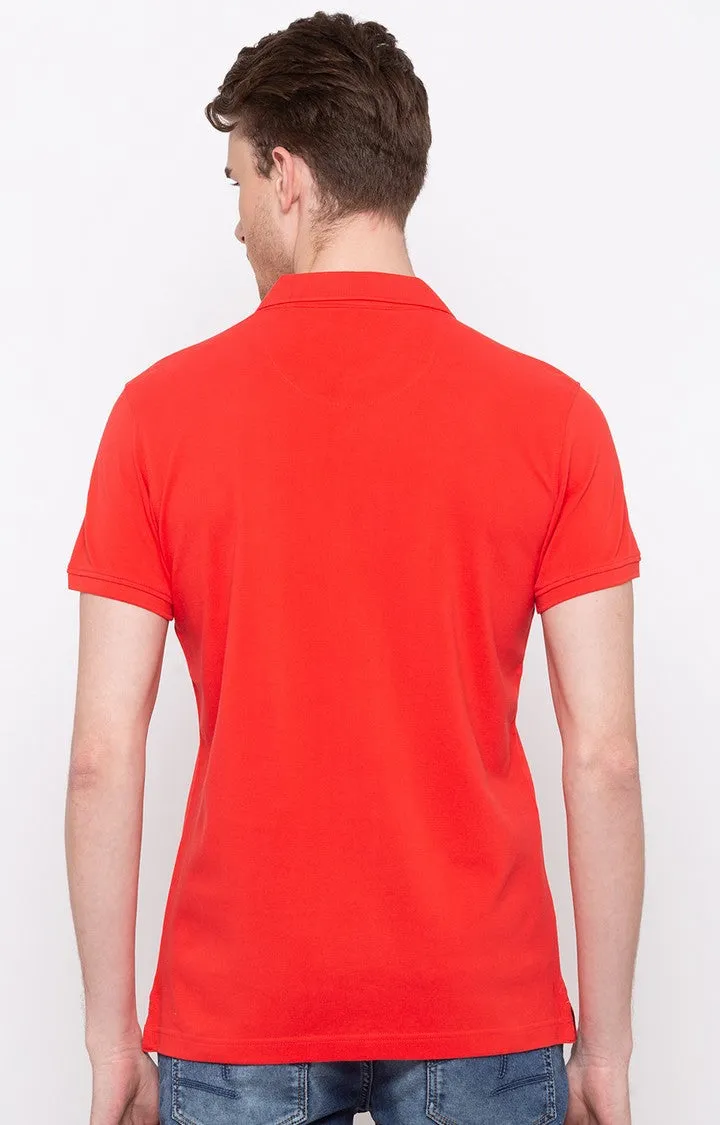 Spykar Coral Solid Slim Fit Polo T-Shirt