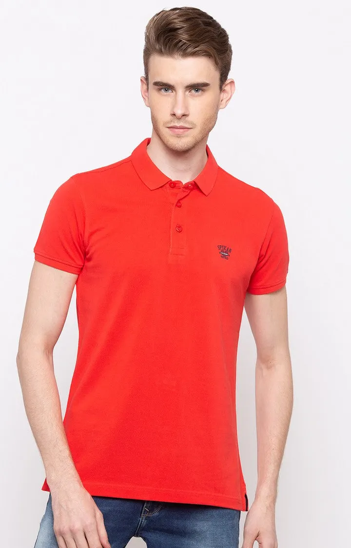 Spykar Coral Solid Slim Fit Polo T-Shirt