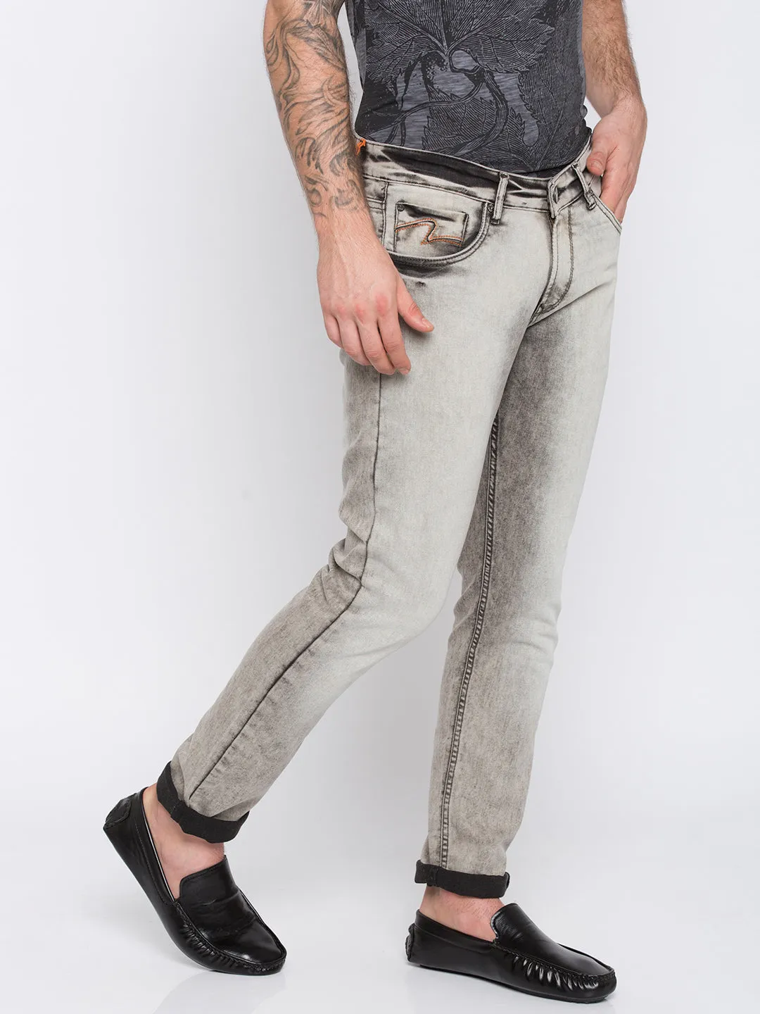 Spykar Lt.Grey Cotton Men Jeans