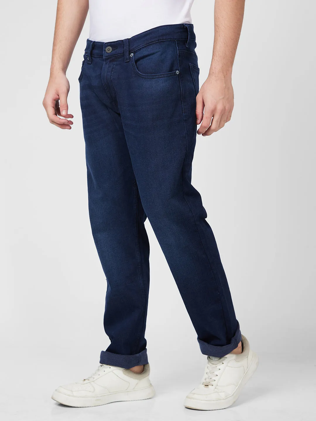 Spykar Men Dark Blue Comfort Fit Mid-Rise Jeans