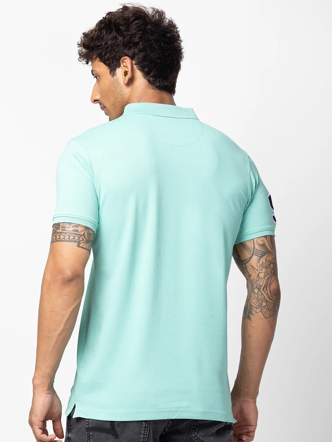 Spykar Men Ice Green Cotton Regular Fit Half Sleeve Plain Polo T-Shirt