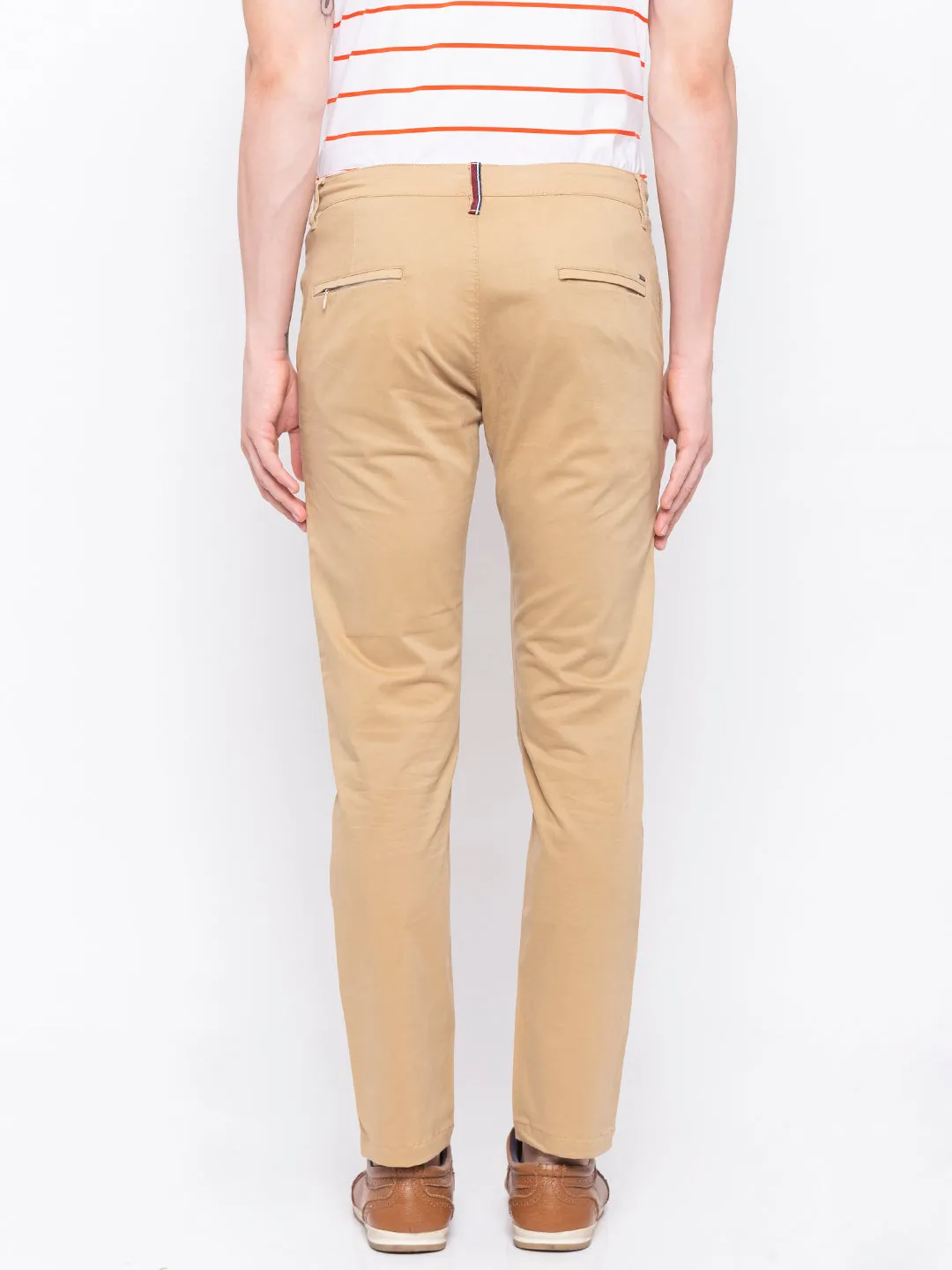 Spykar Men Khaki Cotton Slim Fit Trousers