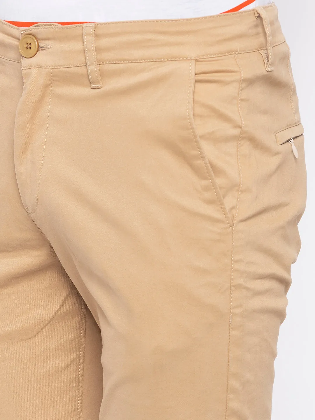 Spykar Men Khaki Cotton Slim Fit Trousers