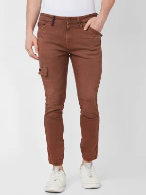 Spykar Mid Rise Regular Fit Brown Jeans For Men