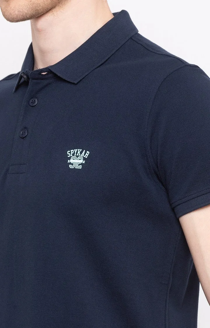 Spykar Navy Solid Slim Fit Polo T-Shirt