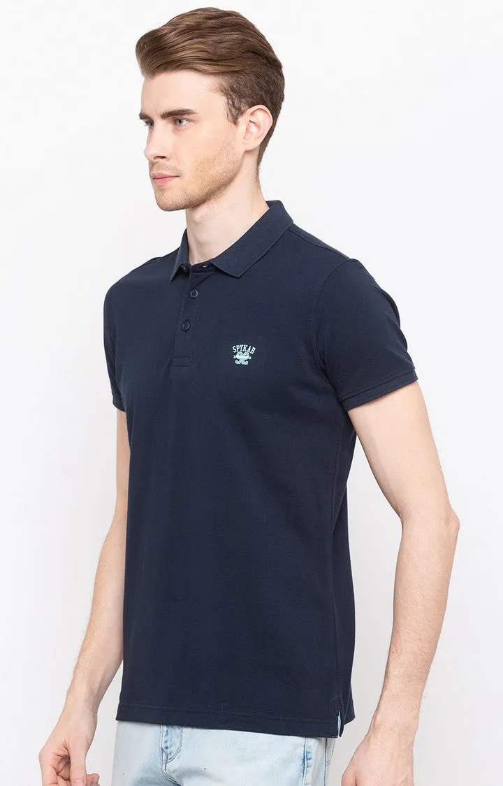 Spykar Navy Solid Slim Fit Polo T-Shirt