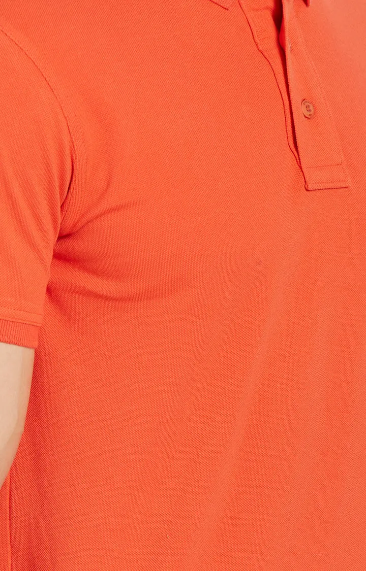 Spykar Orange Solid Slim Fit Polo T-Shirt