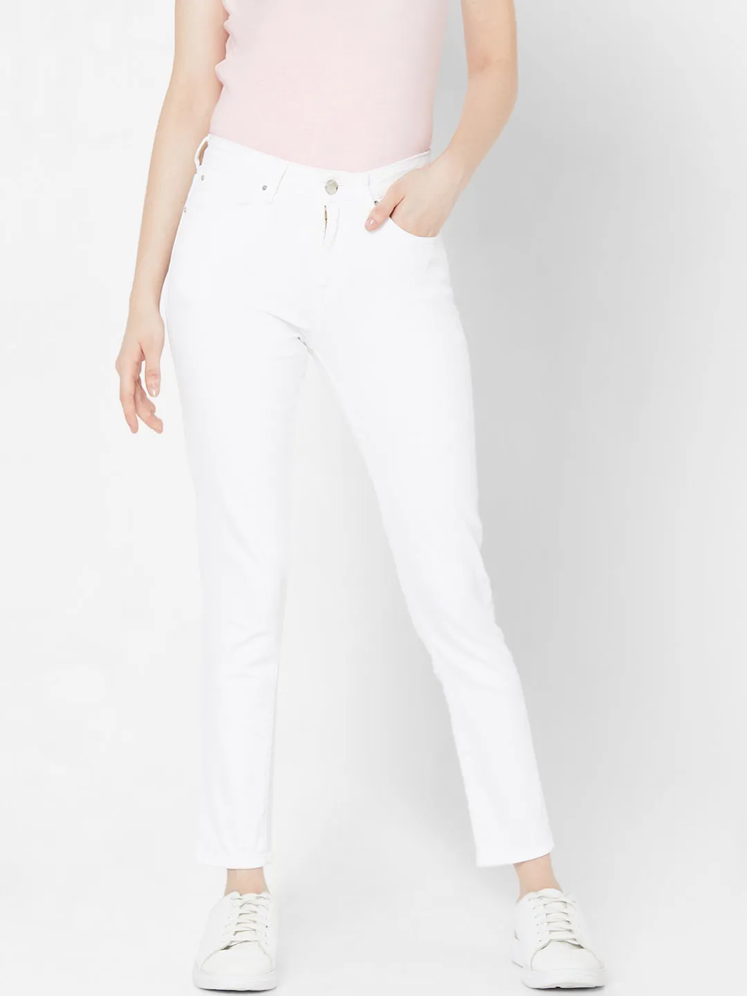 Spykar Women White Solid Skinny Mid-Rise Jeans (Adora)