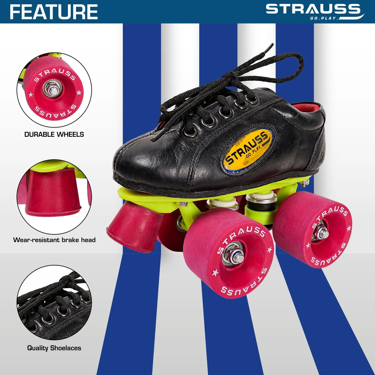 STRAUSS Gripper Skating Shoes | Fixed Body Roller Skates | Shoe Skate With Rubber Wheel |Ideal For Boys, Girls and Kids |Suitable For All Skill Level | Ideal For Seniors (15 Years Above) ,Size-8, (Red/Black)