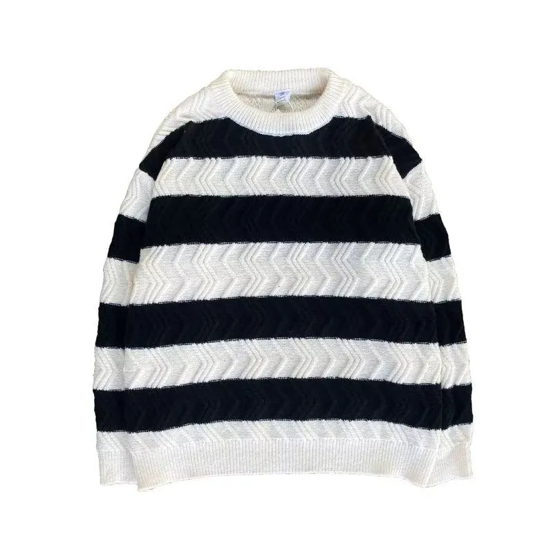 Stripe Knitted Round Neck Loose-Fit Lazy Sweater