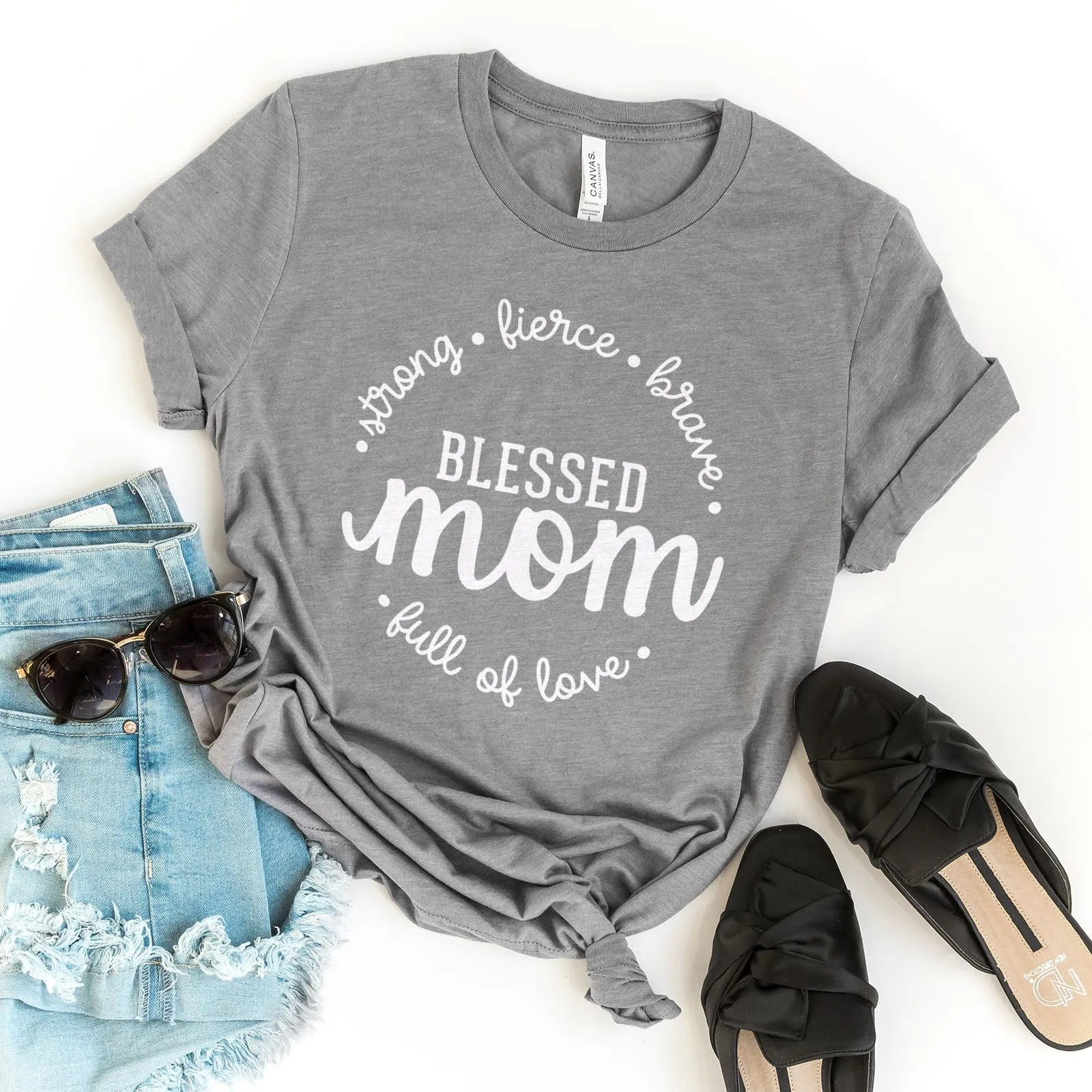 Strong Fierce Brave Blessed Mom Tee Shirts For Women - Christian Shirts for Women - Religious Tee Shirts