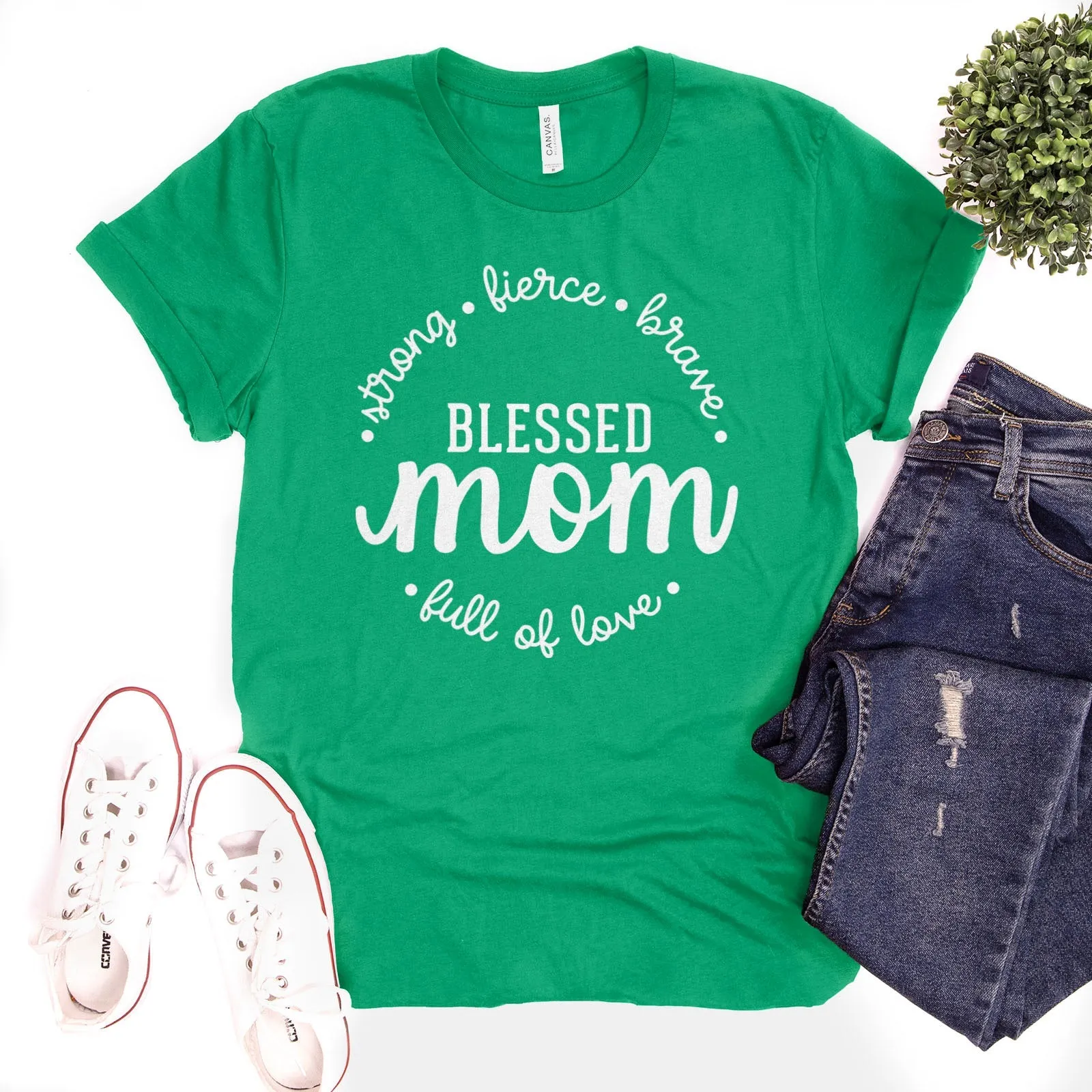 Strong Fierce Brave Blessed Mom Tee Shirts For Women - Christian Shirts for Women - Religious Tee Shirts