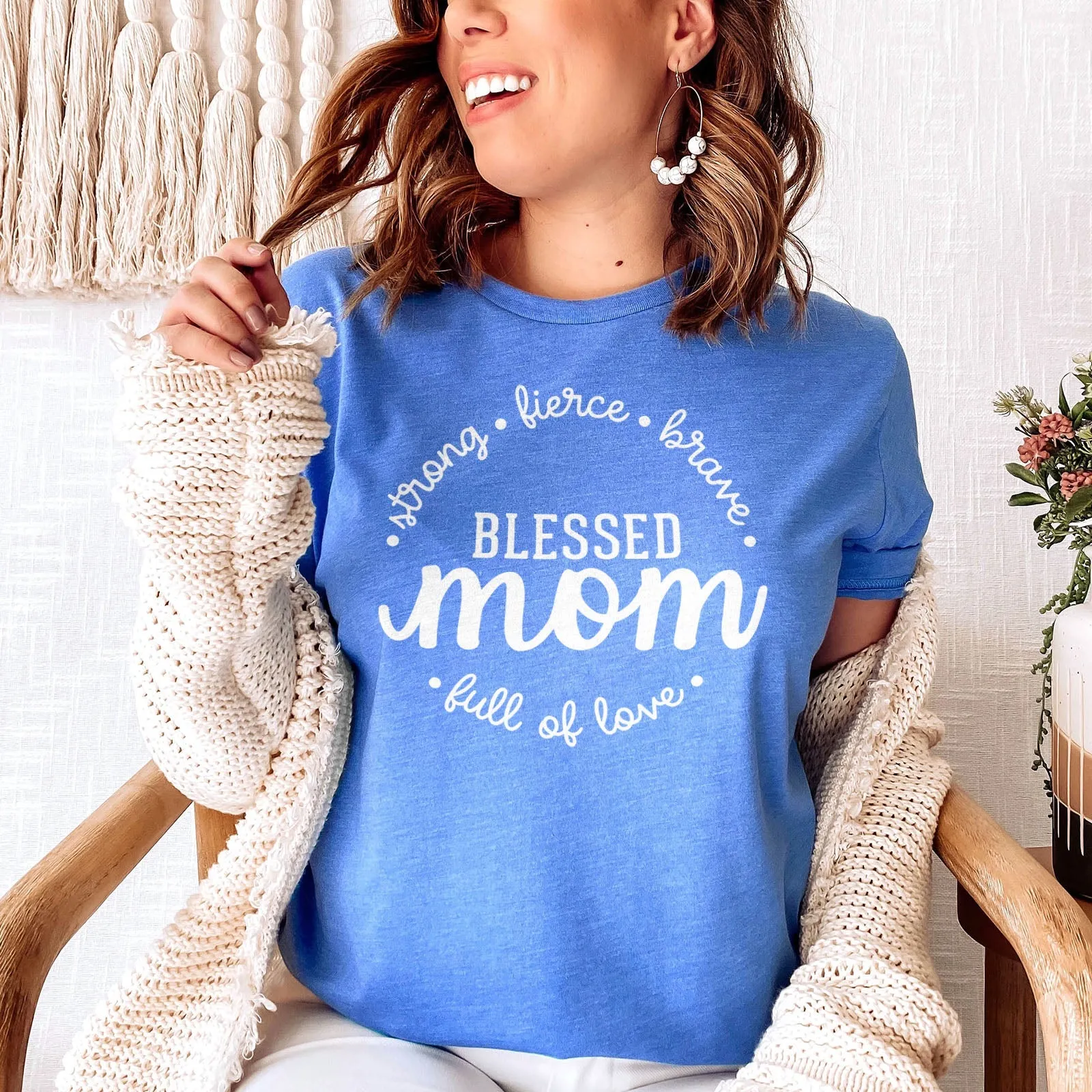 Strong Fierce Brave Blessed Mom Tee Shirts For Women - Christian Shirts for Women - Religious Tee Shirts