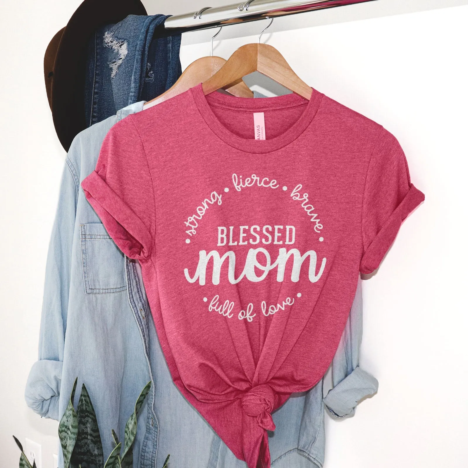 Strong Fierce Brave Blessed Mom Tee Shirts For Women - Christian Shirts for Women - Religious Tee Shirts