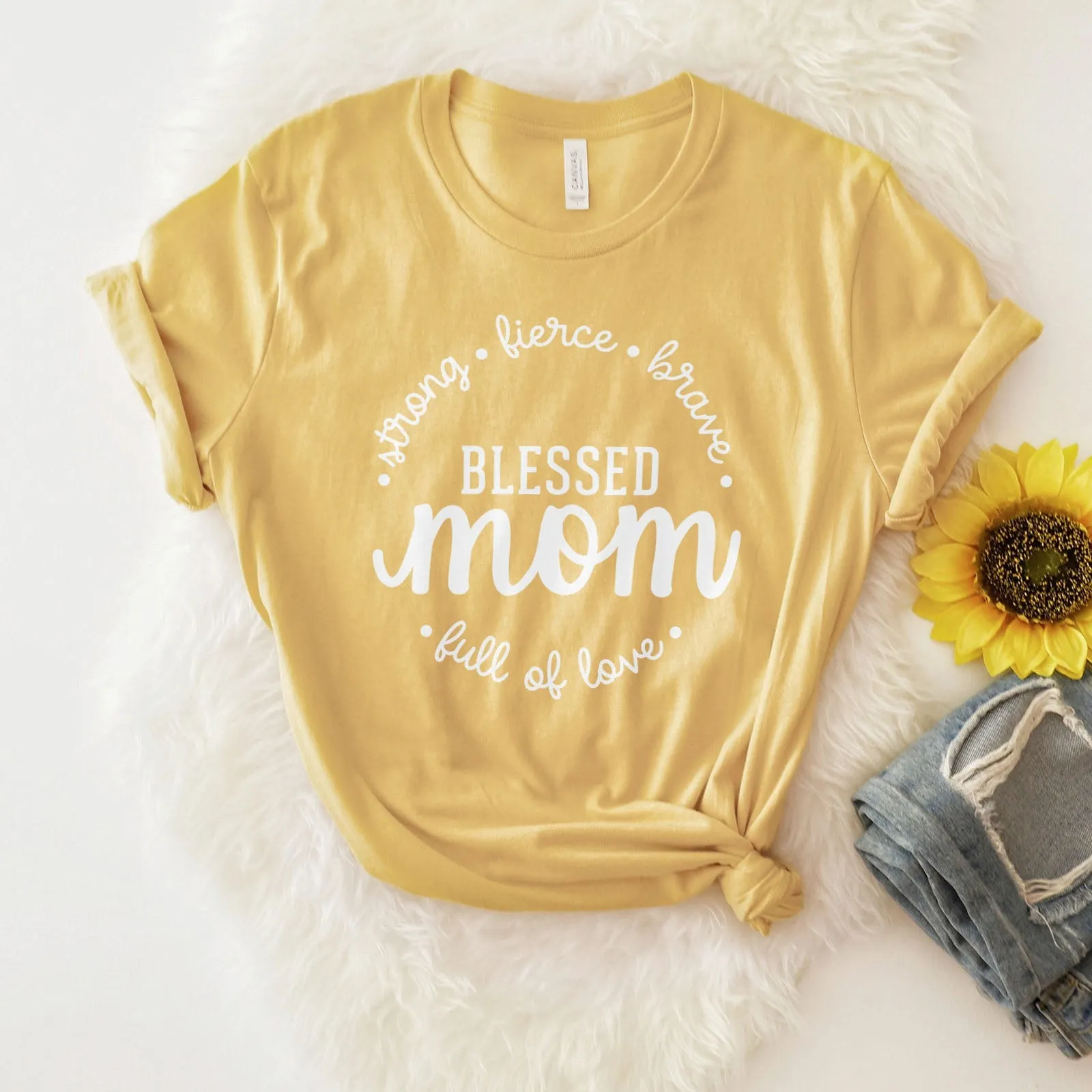 Strong Fierce Brave Blessed Mom Tee Shirts For Women - Christian Shirts for Women - Religious Tee Shirts