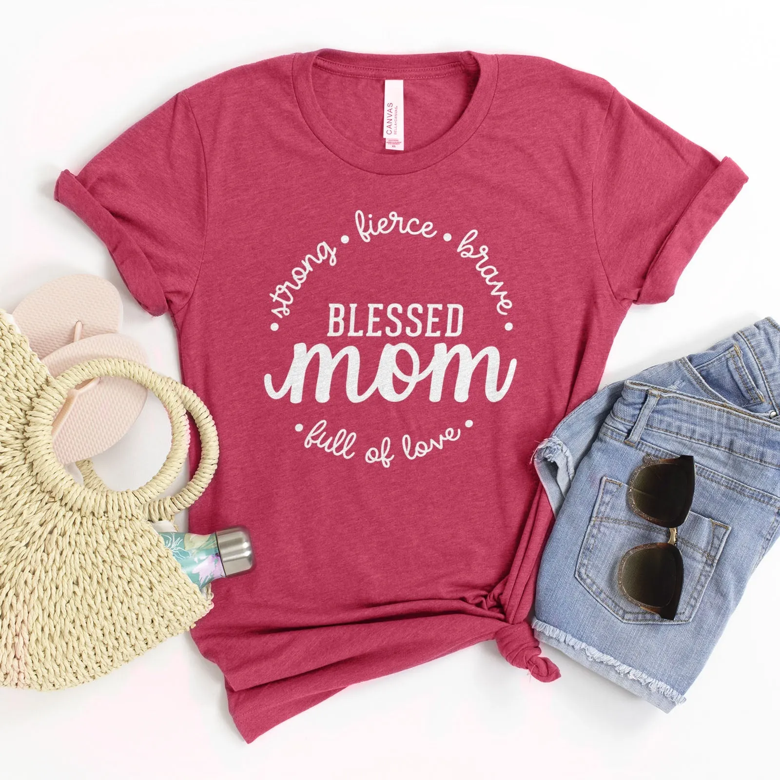 Strong Fierce Brave Blessed Mom Tee Shirts For Women - Christian Shirts for Women - Religious Tee Shirts