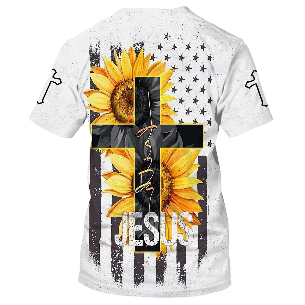 Sunflower Faith Cross 3d All Over Print Shirt - Christian 3d Shirts For Men Women