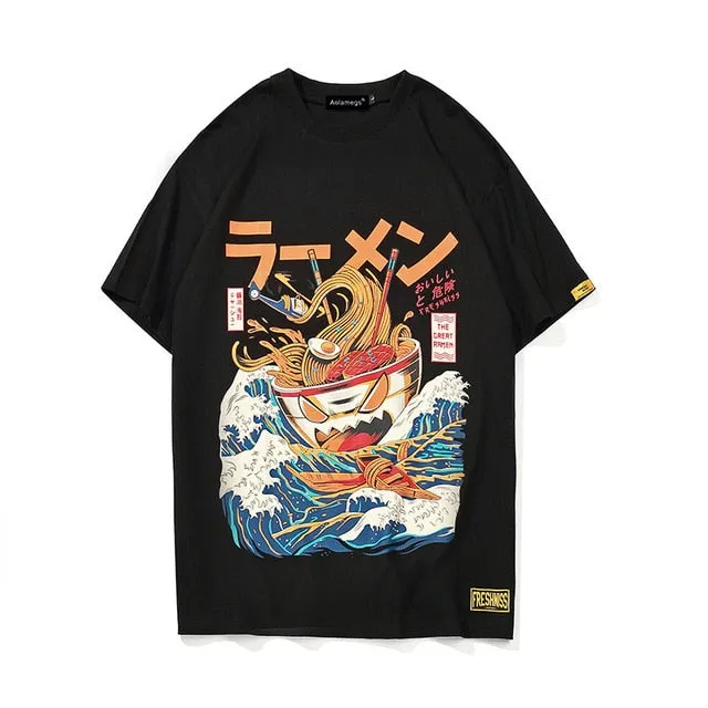 Surfing Monster Ramen Hip Hop Streetwear Loose Tees