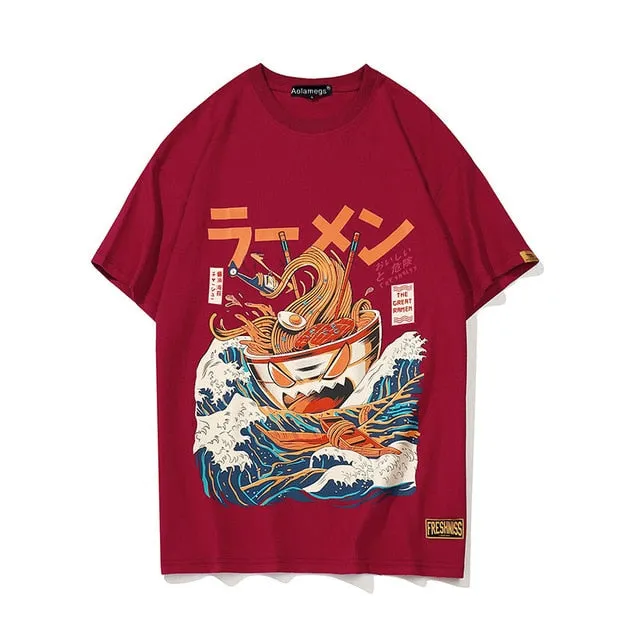 Surfing Monster Ramen Hip Hop Streetwear Loose Tees