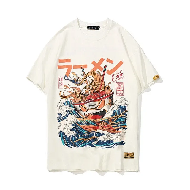 Surfing Monster Ramen Hip Hop Streetwear Loose Tees