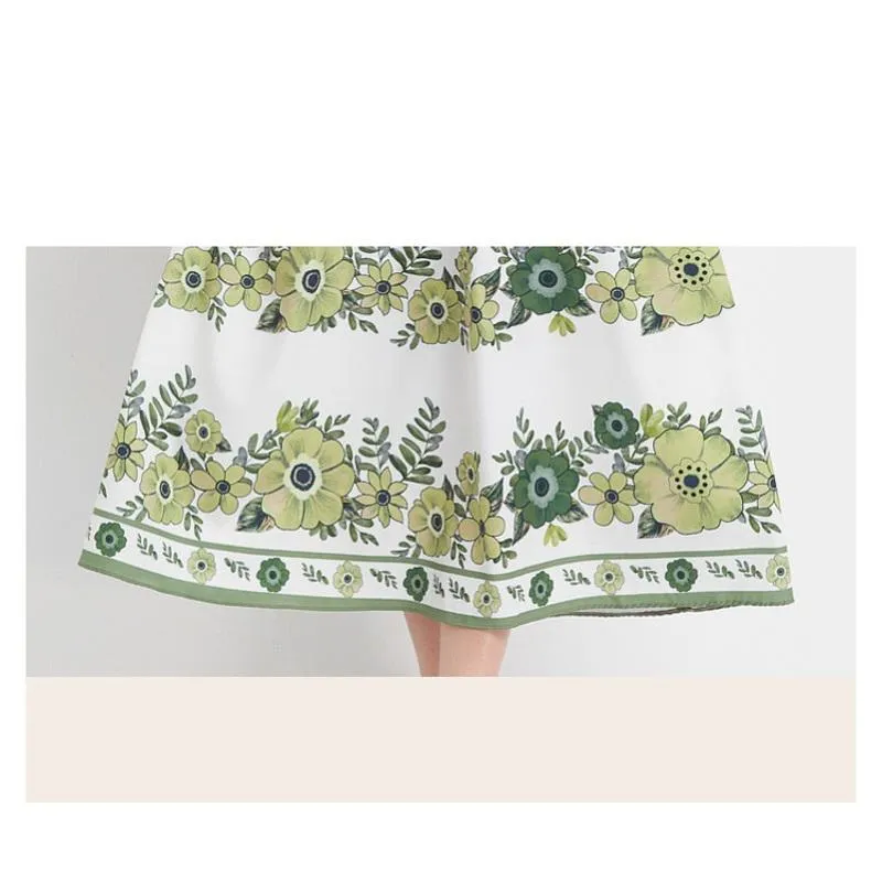 V-Neck Slimming High-Waisted Vacation Retro Full Skirt Style Flower Print Dress