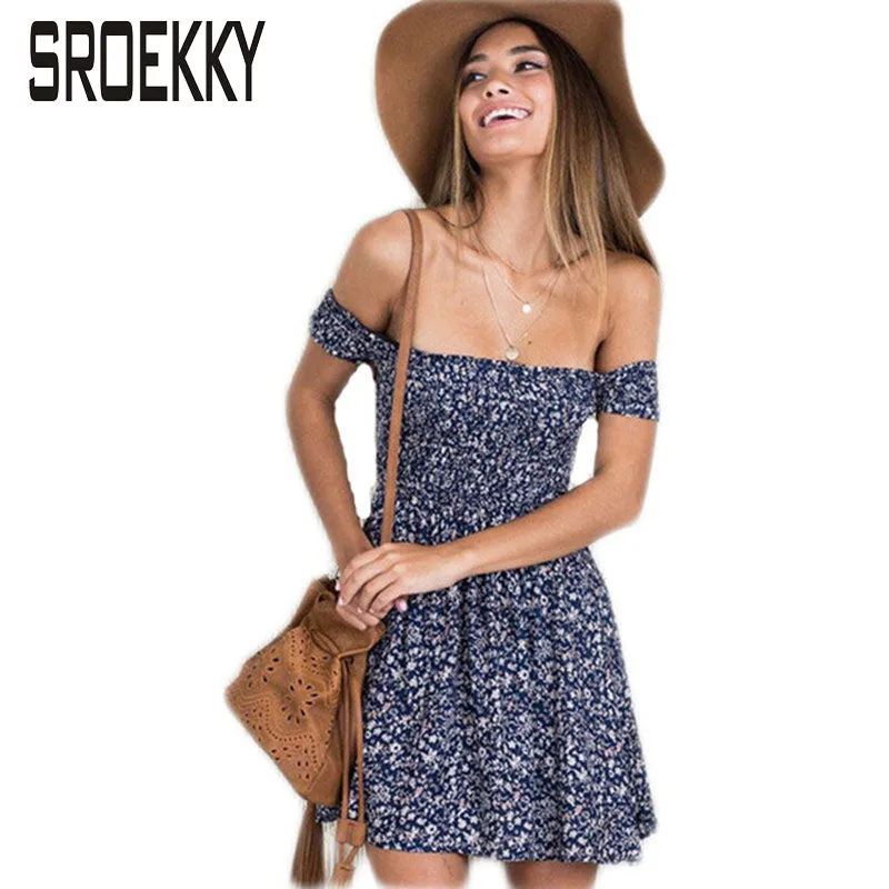 Vestido De Festa 2017 Fashion Sexy Off Shoulder Print Mini Party Dress Women New Plus Size Casual Elastic Ukraine Summer Dress